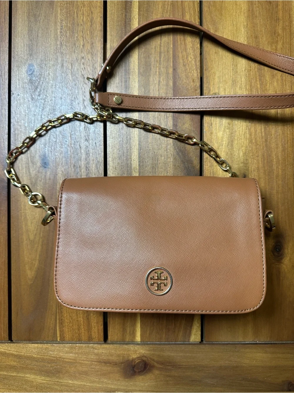 Tory Burch Robinson Luggage Brown Leather Crossbody Bag